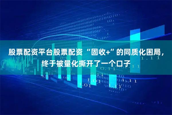 股票配资平台股票配资 “固收+”的同质化困局，终于被量化撕开了一个口子